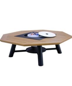 Large Octagon Fire pit Table color Natural Teak & Black model A