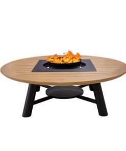 Alternative view of Large Round Fire pit Table color Natural Teak & Black model A