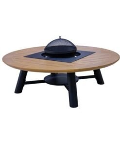 Large Round Fire pit Table color Natural Teak & Black model A - Image 4