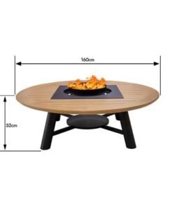 Large Round Fire pit Table color Natural Teak & Black model A