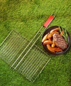 Alternative view of Royalford Barbeque Grill , Chrome Plated Iron, Wooden Handle, RF10384 | Folding Portable Grill Basket for Fish Vegetables, Shrimp | Larger Grilling Area | Extended Heat Resistant Handle
