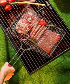 Alternative view of Royalford Barbeque Grill, Chromium Plated Iron Construction, RF10371 | Folding Portable BBQ Grill Basket for Fish, Vegetables, Shrimp with Removable Heat Resistant Wooden Handle