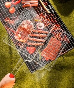 Alternative view of Royalford Barbeque Grill Chromium Plated Iron RF10376 - Wooden Handle, Folding Portable BBQ Grill Basket for Fish Vegetables Shrimp, Larger Grilling Area