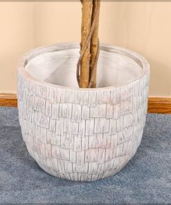 Concrete Planter Pot, Rustic Faux Wood Textured Plant Pot with Drainage Hole, Lightweight & Weather-Resistant Pots for Plants, Tree, Shrub, Flower Pot for Home Office Event Commercial Use (L)