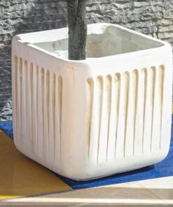 Alternative view of Concrete Planter Pot, Modern Square Plant Pot with Vertical Grooved Design & Drainage Hole, Lightweight & Weather-Resistant Pot for Plant, Flower Pot for Home Office Event Commercial Use (L)