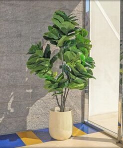 Ribbed Plant Pot, Durable Matte Finish Concrete Planter Pot with Drainage Hole, Lightweight & Weather-Resistant Flower Pot, Decorative Indoor & Outdoor Garden Pot for Home Office Decor (Large)