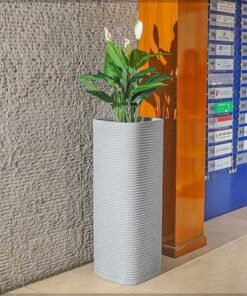 Alternative view of Heavy-Duty Plant Pot, Ribbed Concrete-Look Tall Planter Pot with Drainage Holes, Lightweight & Weather-Resistant Flower Vase Suitable for Succulents, Herbs, Garden Pot for Home Office (Large)