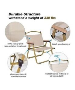 Harmoney Home Ultralight Portable Camping Chair – Foldable Aluminum Frame with Wooden Handle – Ideal for Beach, BBQ, Hiking, Fishing & Travel (51 x 47 x 74 cm)