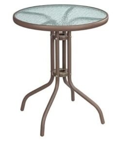 Alternative view of Harmony Home Stylish Round Patio Table, 60x60x70 cm – Brown Tempered Glass Top with Durable Metal Frame, Ideal for Outdoor & Indoor Use