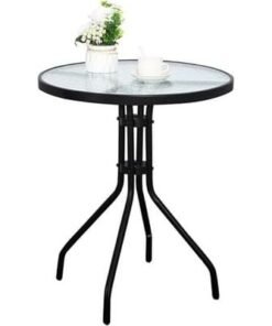Alternative view of Harmony Home Stylish Round Patio Table, 60x60x70 cm – Black Tempered Glass Top with Durable Metal Frame, Ideal for Outdoor & Indoor Use