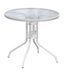 Alternative view of Harmony Home Stylish Round Patio Table, 60x60x70 cm – White Tempered Glass Top with Durable Metal Frame, Ideal for Outdoor & Indoor Use