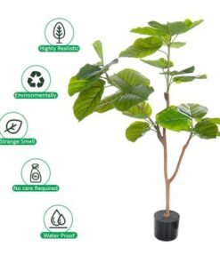Artificial Fiddle Leaf Fig Tree, Realistic Green Leaves Fake Plants with Pot & Flexible Branches for Custom Arrangement, Long-Lasting & Maintenance-Free Faux Plant for Home Office Decor (120cm)