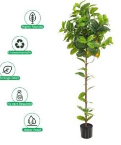 Artificial Lemon Plant, Faux Potted Citrus Tree with Realistic Fruit, Flexible Stem for Easy Arrangement, Maintenance-Free, Waterproof & Odorless Fake Plants for Home Office Event Decor (150cm)