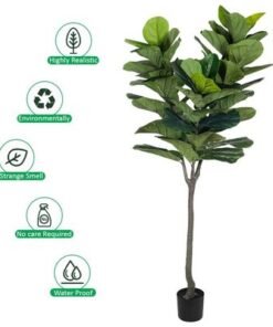 Artificial Fiddle Leaf Fig Tree, Realistic Fake Plants with Green Leaves & Pot, Long-Lasting, Waterproof & Maintenance-Free Faux Plants for Home, Office, Event Decor & Commercial Spaces (210cm)