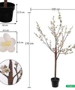 Artificial Cherry Blossom Tree, Realistic Silk Flowers & Delicate Branches Faux Tree, Waterproof, UV Resistant & Maintenance-Free Fake Plants for Home Office Events & Wedd Decor (White, 170cm) - Image 4