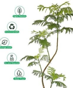 6.5ft Artificial Mimosa Tree, Nearly Natural Silk Tree with Adjustable Stems, No-Water Faux Plant with Durable Pot, Maintenance-Free & Lifelike Green Leaves Fake Plant for Home Office Decor