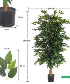 Artificial Ficus Tree, Realistic Green Leaves Fake Plants with Flexible Stems & Pot, UV Resistant, Waterproof & Maintenance-Free Faux Plants, Floor Plant for Home Office Event Decor (150cm) - Image 4