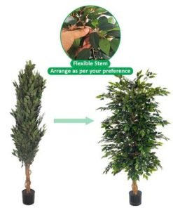 Artificial Ficus Tree, Realistic Green Leaves Fake Plants with Flexible Stems & Pot, UV Resistant, Waterproof & Maintenance-Free Faux Plants, Floor Plant for Home Office Event Decor (150cm) - Image 5