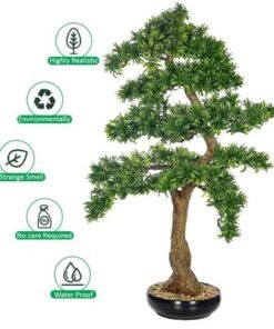 100cm Artificial Pine Bonsai Tree, Realistic Faux Plant with Green Leaves & Pot, Maintenance-Free & Water-Resistant Faux Tree, No Watering & Odorless Fake Plants for Home, Office Event Decor