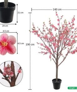 Artificial Cherry Blossom Tree, Realistic Silk Flowers & Delicate Branches Faux Tree, Waterproof, UV Resistant & Maintenance-Free Fake Plants for Home Office Events & Wedd Decor (Pink, 220cm) - Image 4