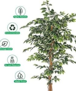6.2ft Tall Artificial Ficus Tree, Likelike Faux Plants with Lush Green Leaves, Bendable Stems & Pot, Maintenance-Free, Waterproof & UV Resistant Fake Plants for Home Office Patio & Event Decor