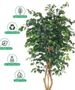 6.5ft Tall Artificial Ficus Tree, Likelike Faux Plants with Lush Green Leaves, Bendable Stems & Pot, Maintenance-Free, Waterproof & UV Resistant Fake Plants for Home Office Patio & Event Decor