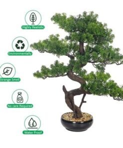 Artificial Pine Bonsai Tree, Realistic Faux Plant with Green Leaves & Pot, Maintenance-Free & Water-Resistant Faux Tree, No Watering & Odorless Fake Plants for Home Office Event Decor (70cm)