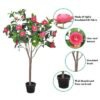 Artificial Camellia Flowering Tree, 4.5ft Faux Plant with Lush Green Leaves & Pot, UV Resistant, Waterproof Fake Flowers Rose, Maintenance-Free Fake Plants for Home Office Event Decor (Beauty)