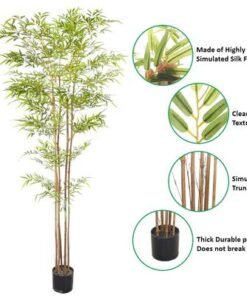 Artificial Bamboo Tree, Nearly Natural Artificial Plant with Pots, Realistic Green Leaves Fake Plants, UV Resistant & Maintenance-Free Faux Plants for Home, Office, Event & Garden Decor (220cm)