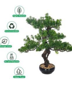 Artificial Pine Bonsai Tree, Realistic Faux Plant with Green Leaves & Pot, Maintenance-Free & Water-Resistant Faux Tree, No Watering & Odorless Fake Plants for Home Office Event Decor (55cm)
