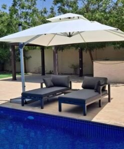 Alternative view of Sunshade Aluminium Garden Umbrella with Rotating Handle Stylish Outdoor Patio Decor and UV-Resistant Canopy Off-White (3 x 3 Meter)