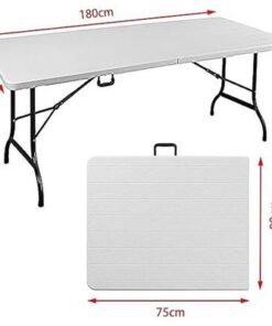 Jeffcoco Furniture Outdoor Camping Table,Heavy Duty Plastic Outdoor Folding Picnic Table,Folding Trestle Table (1.8M White,Plain)