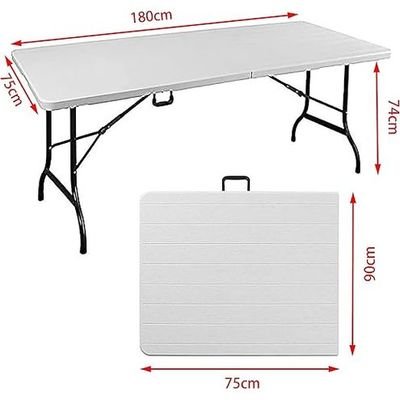 Jeffcoco Furniture Outdoor Camping Table,Heavy Duty Plastic Outdoor Folding Picnic Table,Folding Trestle Table (1.8M White,wood)