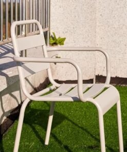 Jeffcoco Furniture Outdoor Metal Chair,Water proof,Heat Proof,Balcony Garden Stackable Arm Chair(1 PC Grey)