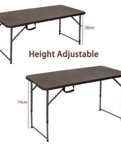 Jeffcoco Furniture Wood Design Outdoor Camping Table,Heavy Duty Plastic Outdoor Folding Picnic Table,Folding Trestle Table (1.2M Brown)