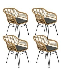 Alternative view of Jeffcoco Furniture Outdoor Hand-made rattan chairs for bacony,coffee shop,Dining Chair,Garden Chair Relax,interior Design,Italy Style home reading chair with cusion (4 Piece Chair)