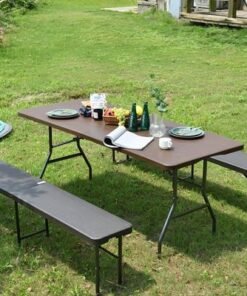 Alternative view of Jeffcoco Furniture Wood Design Outdoor Camping Table,Heavy Duty Plastic Outdoor Folding Picnic Table,Folding Trestle Table (1.8M Brown)