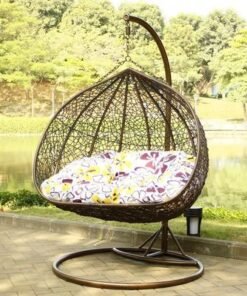 Alternative view of Kozaka Wicker Hanging Egg Swing Chair with Stand Outdoor Hammock with Cushion 550lbs for Patio, Garden, and Balcony ( Bronze )