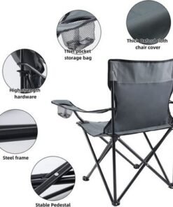 Camping Chair, Folding Camping Chairs for Adults with Armrests and Cup Holder and Carrying Bag, Lightweight Portable for Beach, Perfect for Caravan trips, BBQs, Garden, Picnic, (Grey)