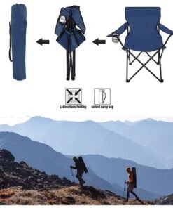 Camping Chair, Folding Camping Chairs for Adults with Armrests and Cup Holder and Carrying Bag, Lightweight Portable for Beach, Perfect for Caravan trips, BBQs, Garden, Picnic, (Navy Blue)