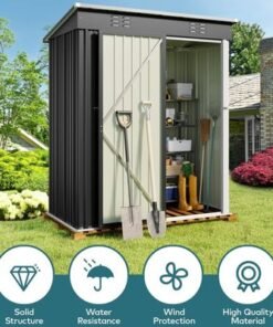 Egardenkart, Outdoor Storage Shed Metal - Dark Grey, 5x3 Ft | Garden Shed with Lockable Door | Outdoor Storage Cabinet for Garden Storage | Outdoor Shed Storage (With Installation)