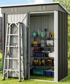 Egardenkart, Outdoor Storage Shed Metal - Light Grey, 5x3 Ft | Garden Shed with Lockable Door | Outdoor Storage Cabinet for Garden Storage | Outdoor Shed Storage (With Installation)