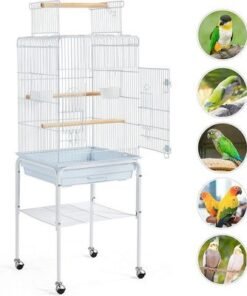 Bird Cage with Rolling Stand White