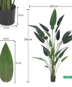 Artificial Faux Bird of Paradise Plant, 230cm Tall Realistic PVC Plastic Green Leaves Faux Plants with Pot & Flexible Stem, Everlasting, Maintenance-Free & Waterproof Fake Plants for Home Event