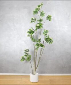 Alternative view of Artificial Moringa Tree, Faux Plant with Realistic Silk Green Leaves, Simulated Trunk & Pot, Waterproof, Odorless Fake Plant, Maintenance-Free & Long-Lasting Fake Tree for Event Decor (White)