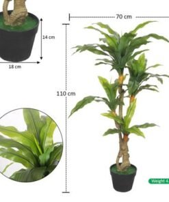 Artificial Dracaena Plant, Realistic Faux Plant with Lush Green Leaves & Sturdy Pot, Eco-Friendly, Waterproof & Maintenance-Free Fake Tree, No-Watering Fake Plants for Home Event Decor (110cm)