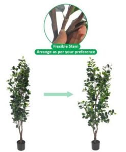 Artificial Ficus Plant, 160cm Tall Realistic PVC Plastic Green Leaves Faux Plants with Pot & Flexible Stem, Everlasting, Maintenance-Free & Waterproof Fake Plants for Home Office Event Decor
