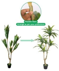 Artificial Dracaena Plant, Realistic Faux Plant with Lush Green Leaves & Sturdy Pot, Eco-Friendly, Waterproof & Maintenance-Free Fake Tree, No-Watering Fake Plants for Home Event Decor (155cm)