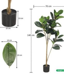 Artificial Ficus Plant, Fake Plant with Flexible Green Leaves, Stems, Simulated Trunk & Pot, Waterproof, Odorless, Maintenance-Free & Long-Lasting Fake Tree for Home Office Event Decor (140cm)
