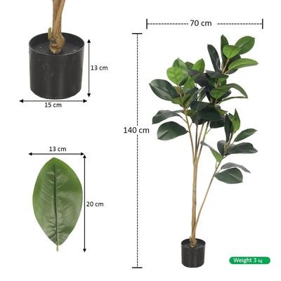 Artificial Ficus Plant, Fake Plant with Flexible Green Leaves, Stems, Simulated Trunk & Pot, Waterproof, Odorless, Maintenance-Free & Long-Lasting Fake Tree for Home Office Event Decor (140cm)